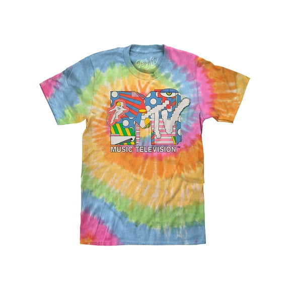 Tee Luv Men's MTV Music Television Psychedelic Logo Tie Dye T-Shirt (S)