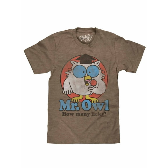Tee Luv Mr Owl How Many Licks Tootsie Roll Pop Candy Brown Heather Shirt (Men's) (L)