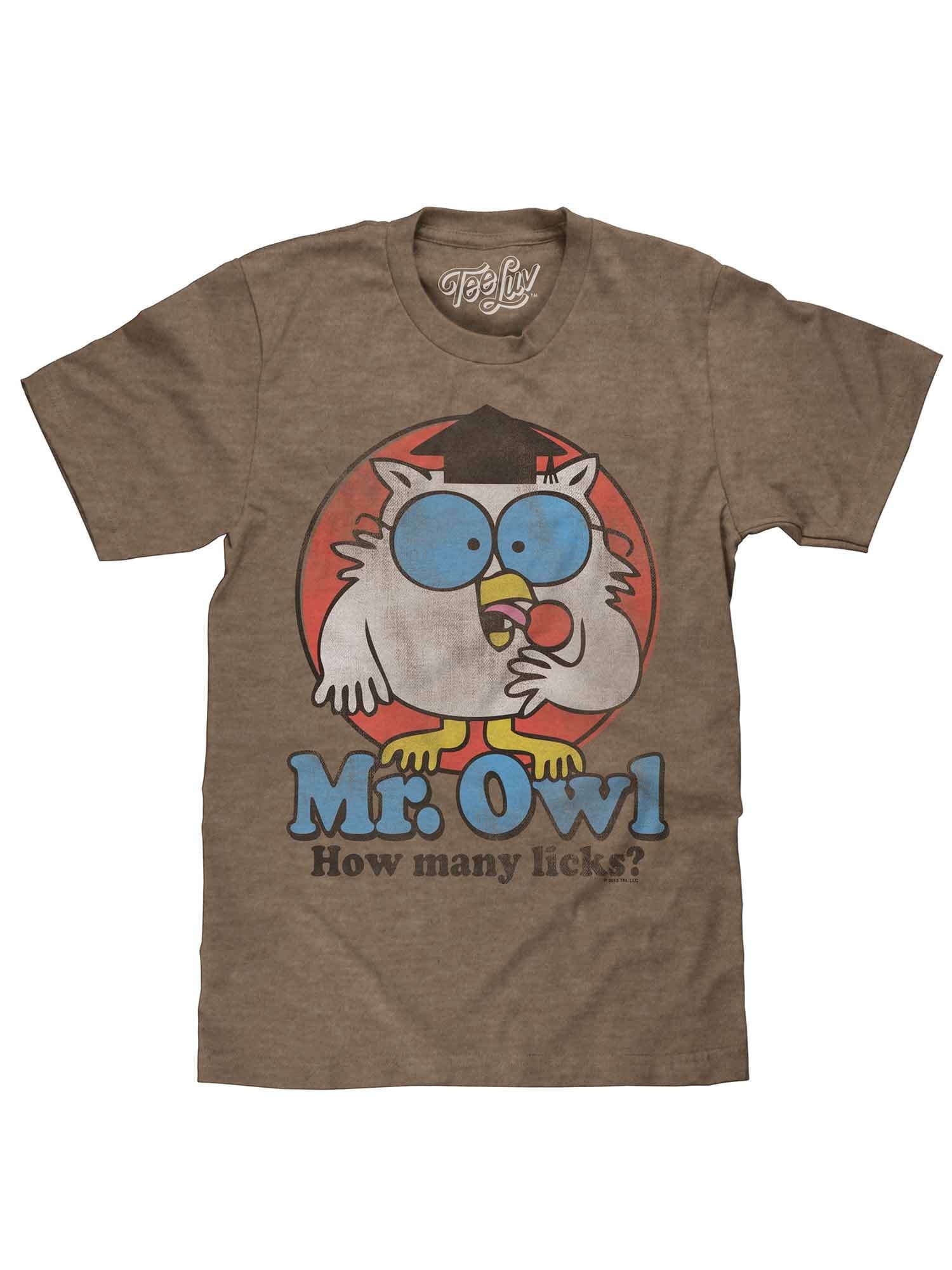 Tee Luv Mr Owl How Many Licks Tootsie Roll Pop Candy Brown Heather