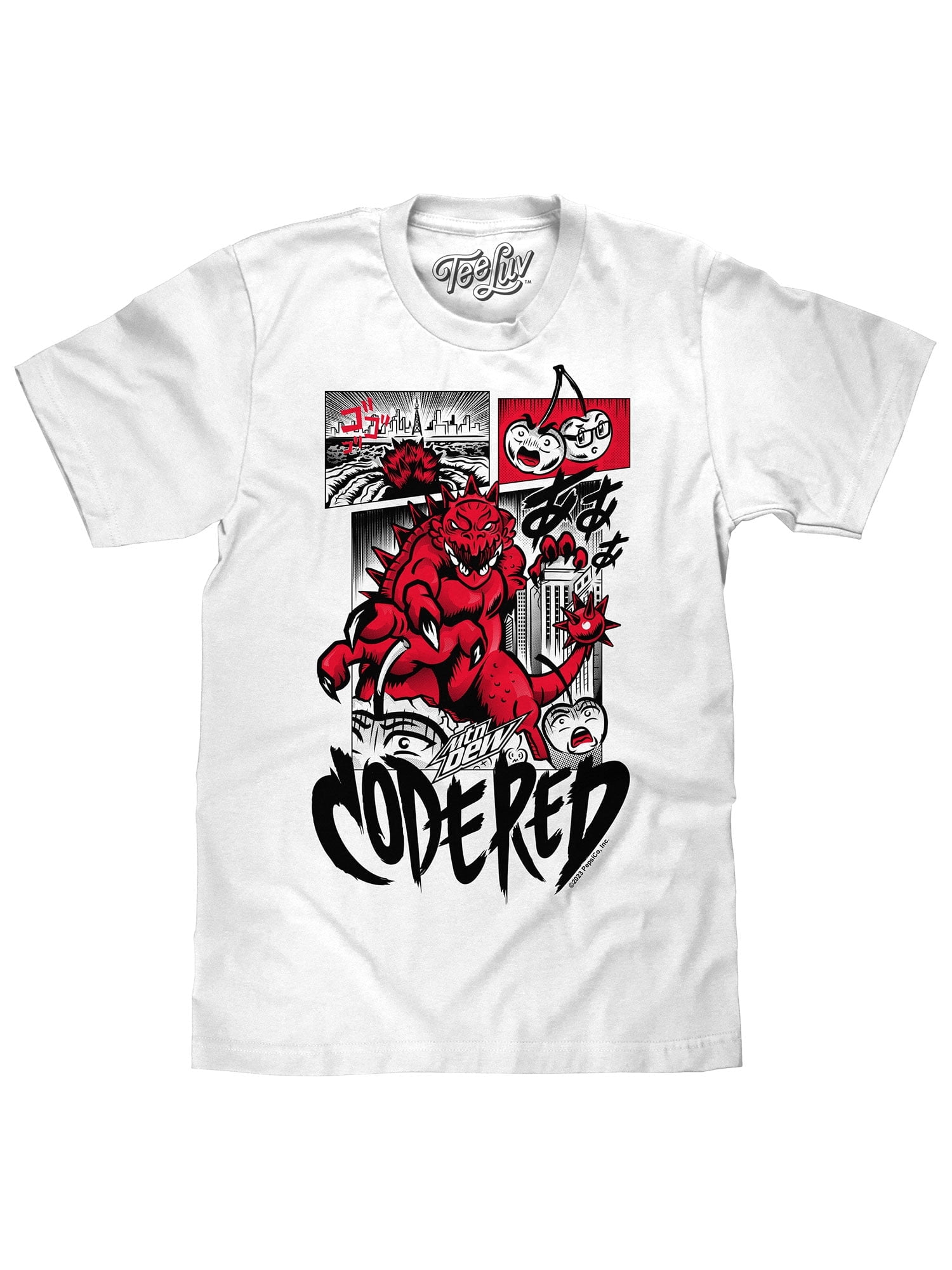 Tee Luv Men's Mtn Dew Code Red Soda Japanese Manga Shirt (S
