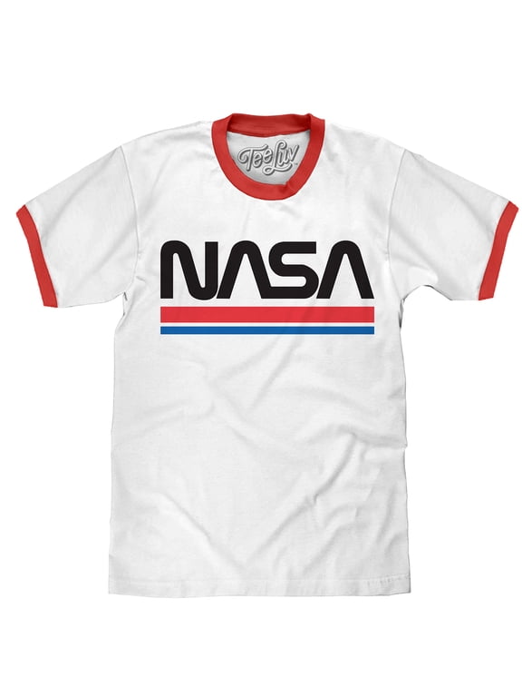 Men's NASA Worm Logo Ringer T-Shirt (White/Red) (Large)
