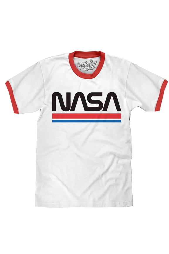 Men's NASA Worm Logo Ringer T-Shirt (White/Red) (X-Large)