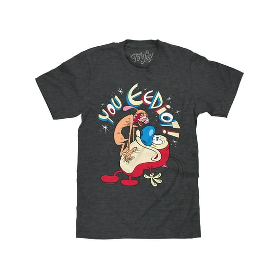 Tee Luv Men's Ren and Stimpy You Eediot Cartoon Character Shirt (XXL)