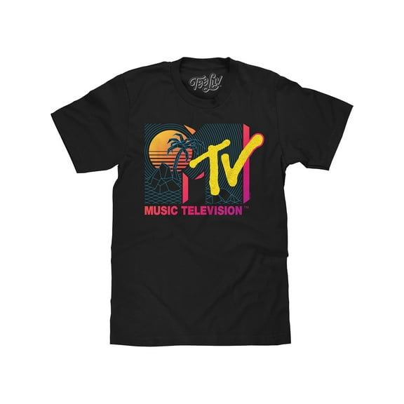 Tee Luv Men's Retro MTV Palm Tree Logo Shirt (S)