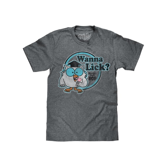 Tee Luv Men's Retro Mr Owl Wanna Lick Tootsie Roll Pop Candy Shirt (L)