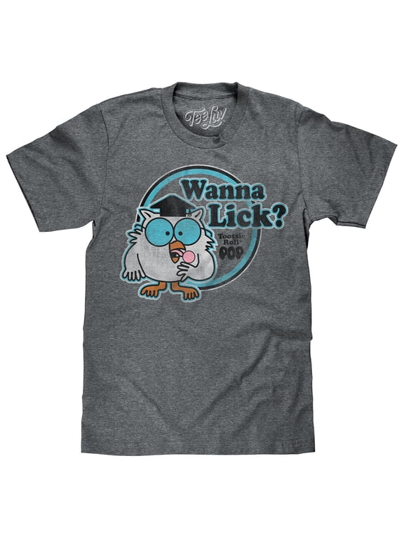 Men's Retro Mr Owl Wanna Lick Tootsie Roll Pop Candy Shirt (S)