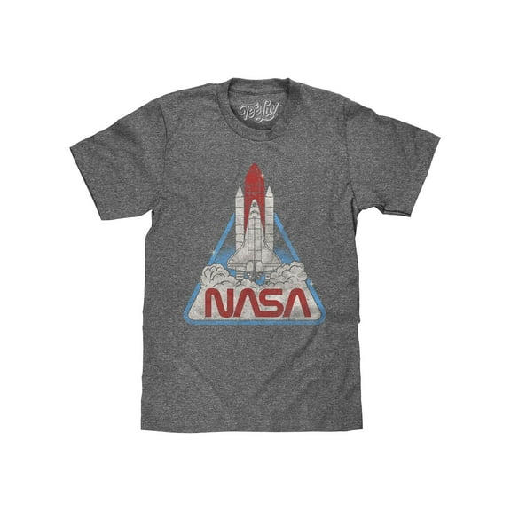 Tee Luv Men's Retro NASA Worm Logo Space Shuttle Graphic T-Shirt (L)