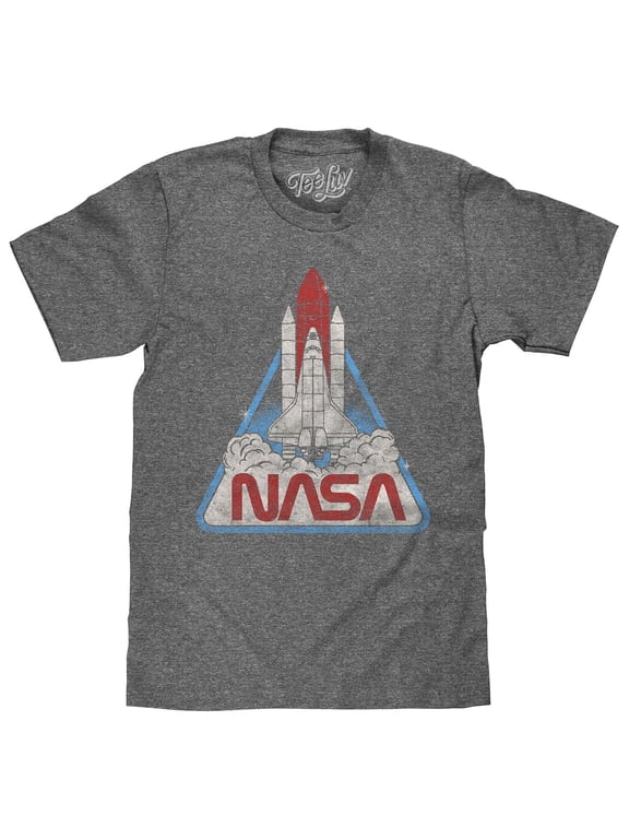 Men's Retro NASA Worm Logo Space Shuttle Graphic T-Shirt (L)