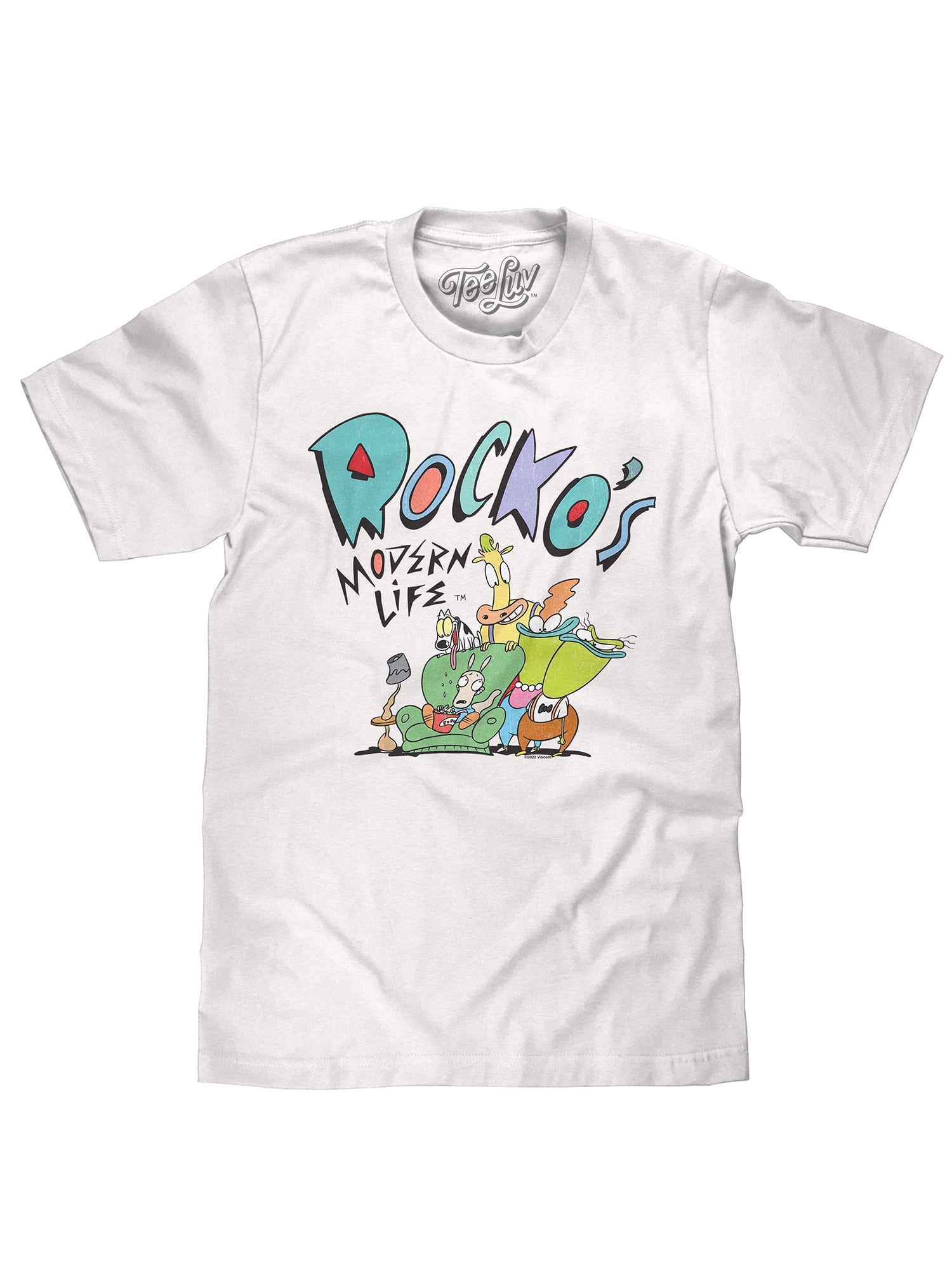 Tee Luv Men's Rocko's Modern Life Cartoon T-Shirt - 90s Cast Vintage Graphic Tee, 100% Cotton, Distressed Print