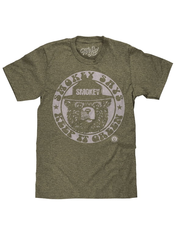 Smokey Bear Keep It Green Retro Mascot Forest Green Heather T-Shirt (Men's) (L)
