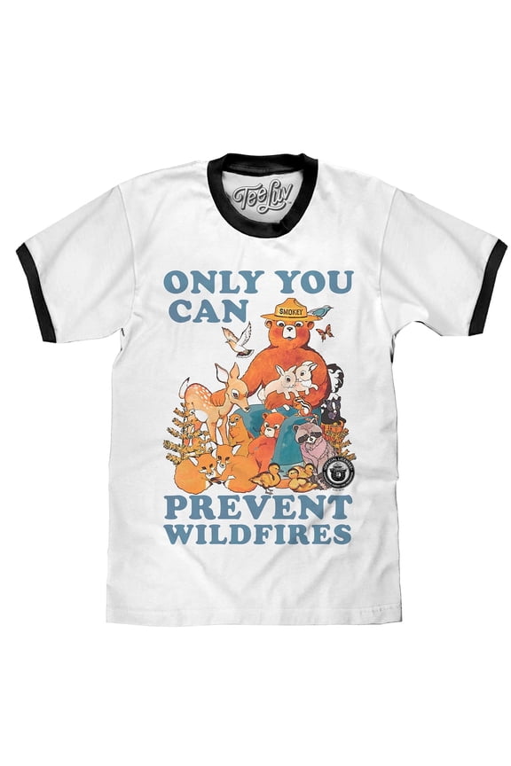 Men's Smokey Bear Only You Can Prevent Wildfires Ringer Tee Shirt (3XL)