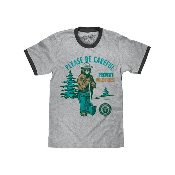 Tee Luv Men's Smokey Bear Prevent Wildfires Ringer T-Shirt (L)