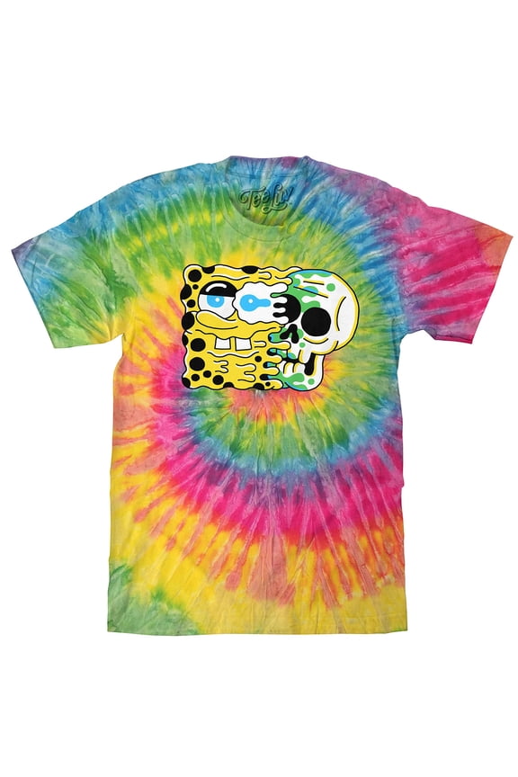 Men's SpongeBob SquarePants Cartoon Skull Saturn Tie Dye Shirt (S)