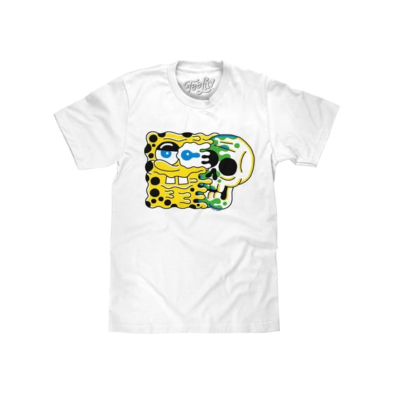 Tee Luv Men's SpongeBob SquarePants Cartoon Skull White Shirt (L)