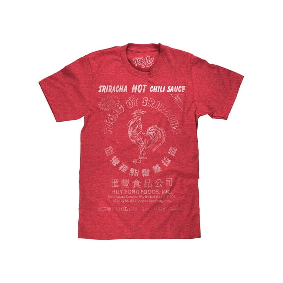 Tee Luv Sriracha Hot Chili Sauce Rooster Faded Logo Red Heather Shirt (Men's) (L)