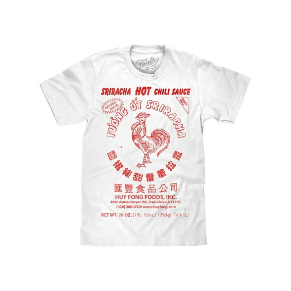 Tee Luv Sriracha Hot Chili Sauce Rooster Faded Logo White Shirt (Men's) (M)
