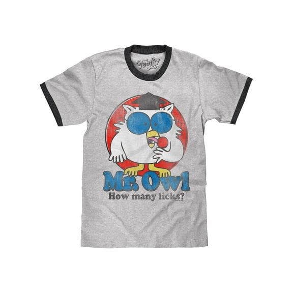Tee Luv Men's Tootsie Pop Mr Owl How Many Licks Ringer T-Shirt (S)