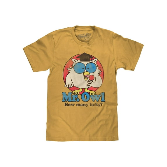 Tee Luv Mr Owl How Many Licks Tootsie Roll Pop Candy Mustard Shirt (Men's) (3XL)