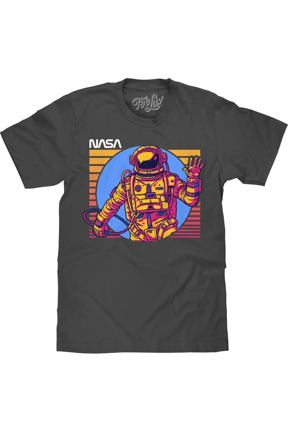 NASA Waving Astronaut Retro 80s Graphic T-Shirt (Men's) (S)