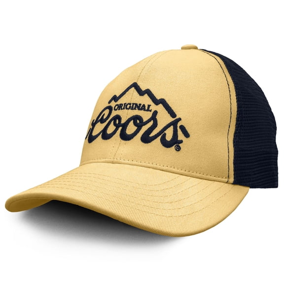 Tee Luv Original Coors Beer Logo Mesh Back Baseball Hat, Beige and Navy