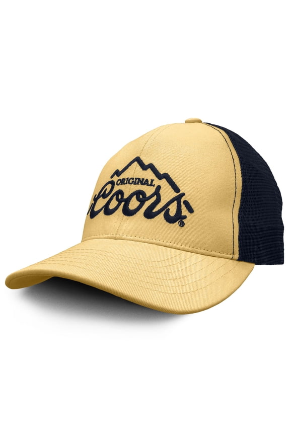 Original Coors Beer Logo Mesh Back Baseball Hat, Beige and Navy