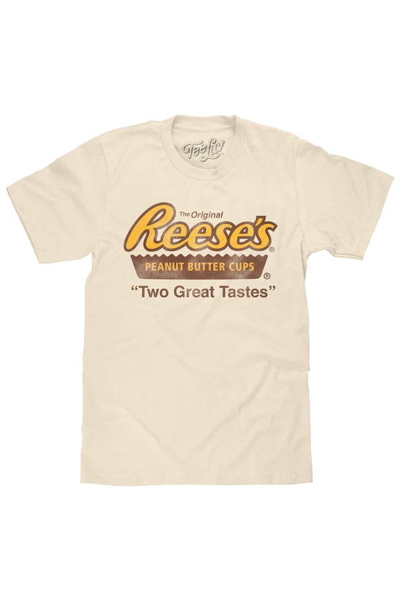 Reese's Peanut Butter Cups Two Great Tastes Vintage Candy Cream T-Shirt (Men's) (L)