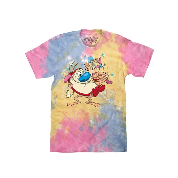 Tee Luv Ren and Stimpy Double Sided Cartoon Character Tie Dye Shirt (Men's) (M)