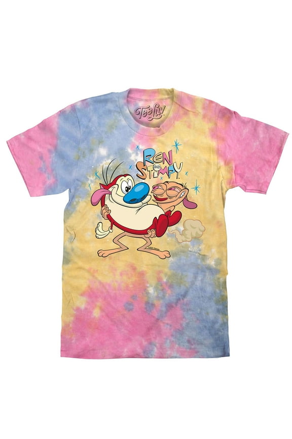 Ren and Stimpy Double Sided Cartoon Character Tie Dye Shirt (Men's) (XXL)