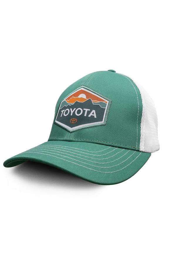 Toyota Car Logo Mountain Graphic Baseball Hat, Turquoise and White