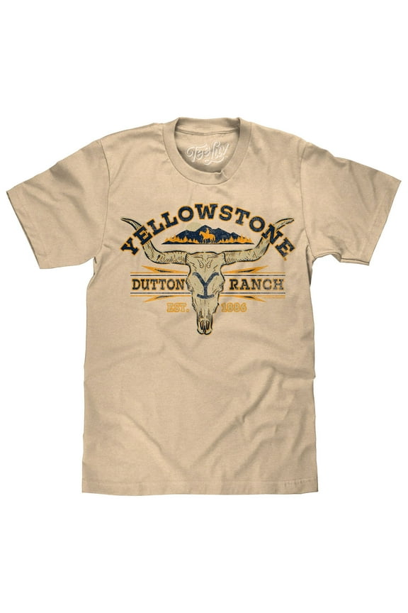 Yellowstone Dutton Ranch Est 1886 Cattle Skull Faded Graphic T-Shirt (Men's) (S)