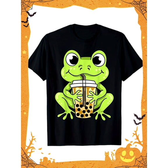 Tee for Men & Women, Funny Boba Milk Tea Lover Gift (S-XXXL) - Halloween, Christmas, Birthday Party Outfits - Black Casual Everyday Shirt, Frog Gifts, Allseason Apparel, Durable Print Quality