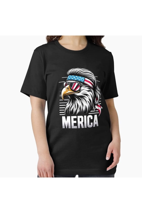 Tee with Merica Usa Flag Patriotic 4Th Of July Bald Eagle T-Shirt, Gift For Patriotic, Independence Day Shirt, Red White Blue Shirt, S-5XL Birthday Gifts; For Men & Women, Birthday Gift