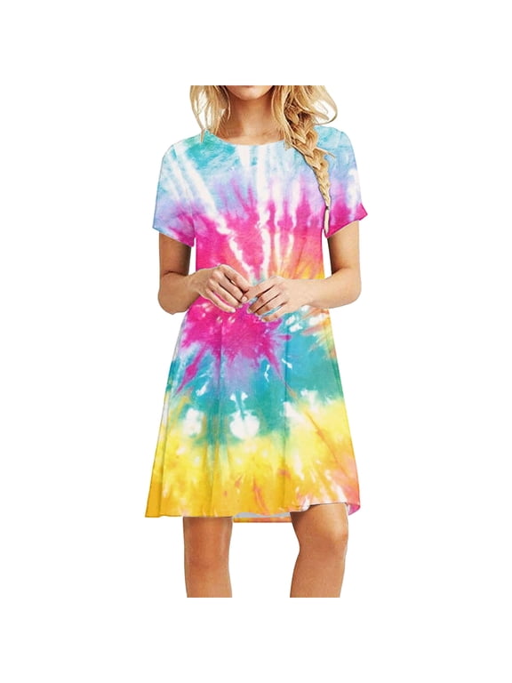 Tee Shirt Dresses for Women Crew Neck/O Short Sleeve Mini Shirt Dress