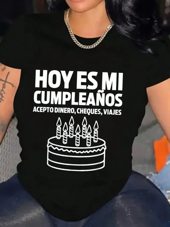 Tee Shirt Funny Hoy Es Mi Cumpleanos Birthday Cake Graphic Unisex Adult Casual Party Gift Cotton Men's Women's Tee Shirt