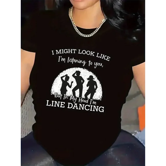 Tee Shirt Funny Line Dancing Silhouette Graphic Women Casual Wear Cotton Men's Women's Tee Shirt