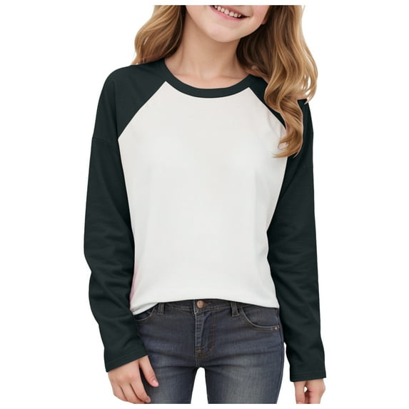 Tee Shirts Girls Clothes Size 14-16 Girl's Color Block Cotton Long Sleeve T Shirts Crewneck Loose Fit Tunic Tops Fall Casual Blouses