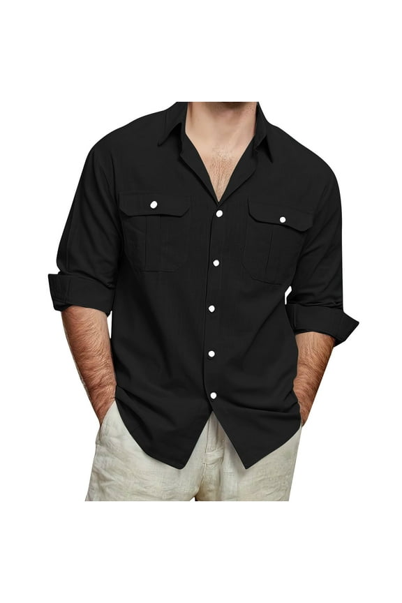 Tee Shirts for Man Fall Summer Long Sleeve Turtle Neck Faux Linen Lounge Hippy Medieval Renaissance Peasant Basic Steampunk Tee Shirt Tops Man Button 2026 M