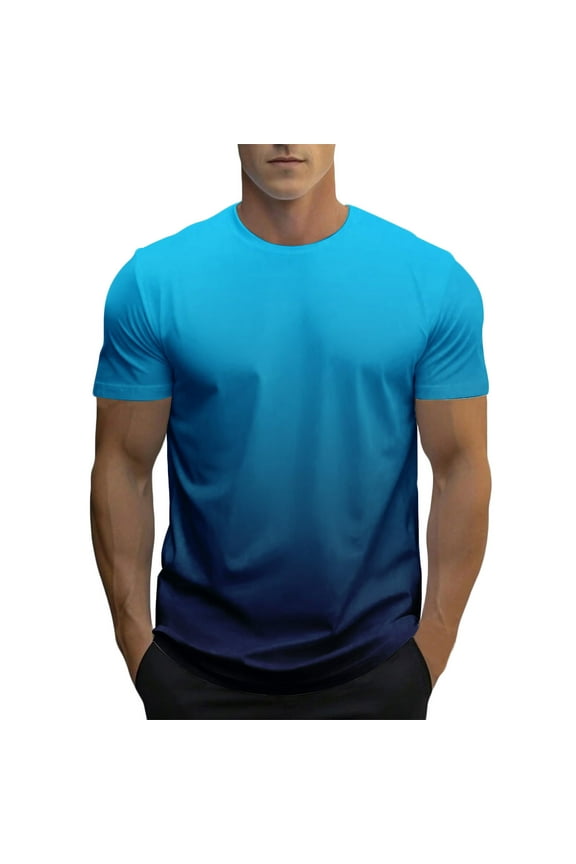 Tee Shirts Men Summer Casual Pullover Round Collar Gradient Short Sleeve Blouse Shirt Men’s Crew Neck T Shirts Athletic Running Gym Workout Tee Tops