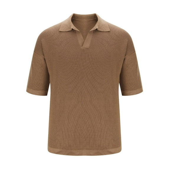 Tee Shirts Mens Cotton Shirts for Men Mens Textured Henley Tshirt Tops Breathable Knitted Short Sleeve Turndown Sweater Shirts Vintage Wedding Vacation Basic Tees
