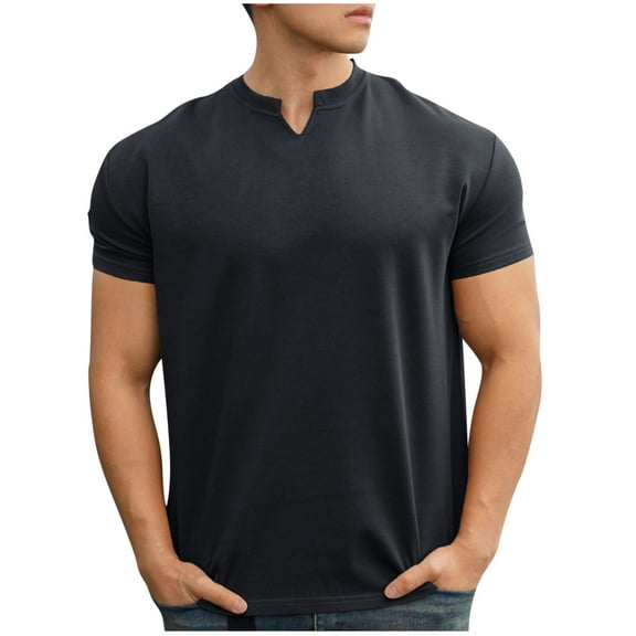 Tee Shirts Mens Qiggri Men's Casual Summer Short Sleeved Solid Color V-neck Fitness Blouses Shirts Mens Short Sleeve Shirts