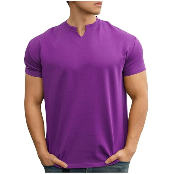 Tee Shirts Mens Qiggri Men's Casual Summer Short Sleeved Solid Color V-neck Fitness Blouses Shirts Mens Short Sleeve Shirts