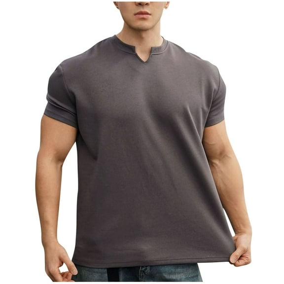 Tee Shirts Mens Qiggri Men's Casual Summer Short Sleeved Solid Color V-neck Fitness Blouses Shirts Mens Short Sleeve Shirts