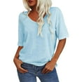 thumbnail image 1 of Tee Shirts Womens! Comdrip Women's T Shirt V Neck Half Sleeve Loose Shirt Casual Solid Color Basic Top Womens Short Sleeve Tops Blue2 S, 1 of 5