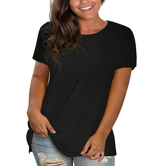 Tee Shirts Womens! Comdrip Womens Short Sleeve Tops Summer T Shirts Round Neck Causal Fashion Basic Tee Trendy Solid Loose Fit Tshirt Summer Shirts for Women Black L