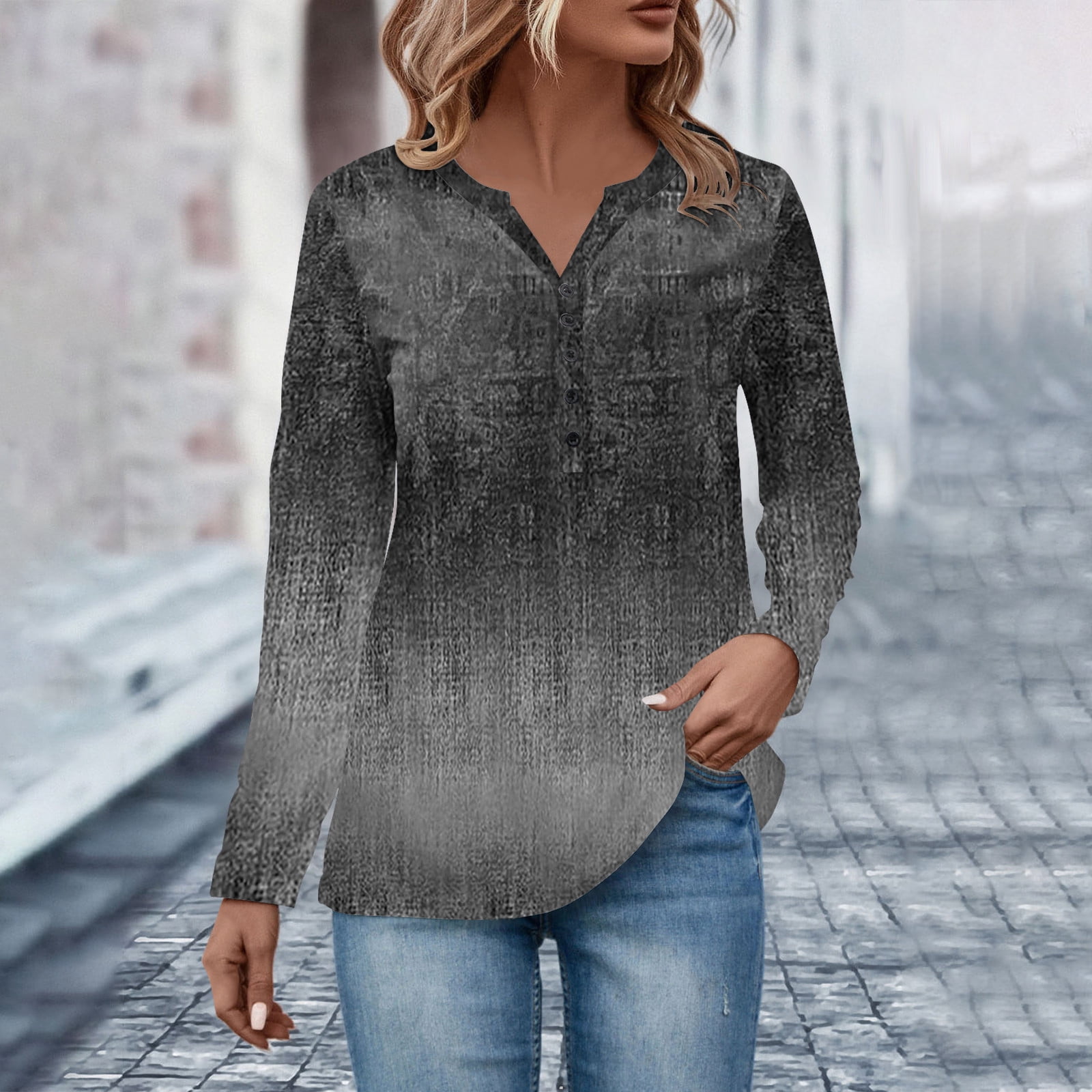  Womens Tops,Going Out Tops for Women Fashion Floral Printed  Long Sleeve Tops Vintage Business Casual Plus Size Loose Round Neck  Pullover Shirt Fall Outfits for Women Light Gray S : Clothing