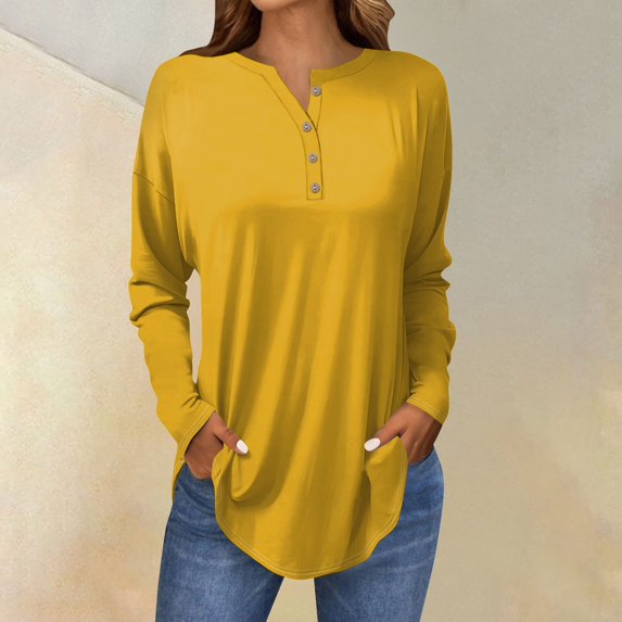 Tee Shirts for Women Fall Casual Long Sleeve Button Shirts Sweatshirt Vintage Top Pullover