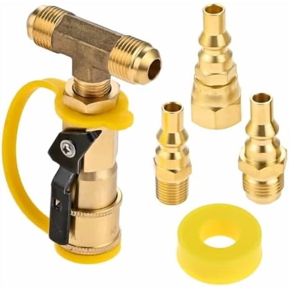 Tee Splitter Universal Quick Disconnect Connect Fittings with 3/8" Male Flare Compatible with RV, Trailer, BBQ - 1/4" Tee Quick Connect, Quick Fittings Propane, 2 Way Quick Disconnect Valve