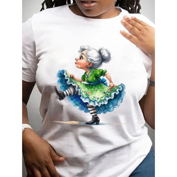 Tee T-Shirt Cotton Top Dancing Design Fashion Casual Short Sleeve Round Neck Humor Apparel White S-5XL