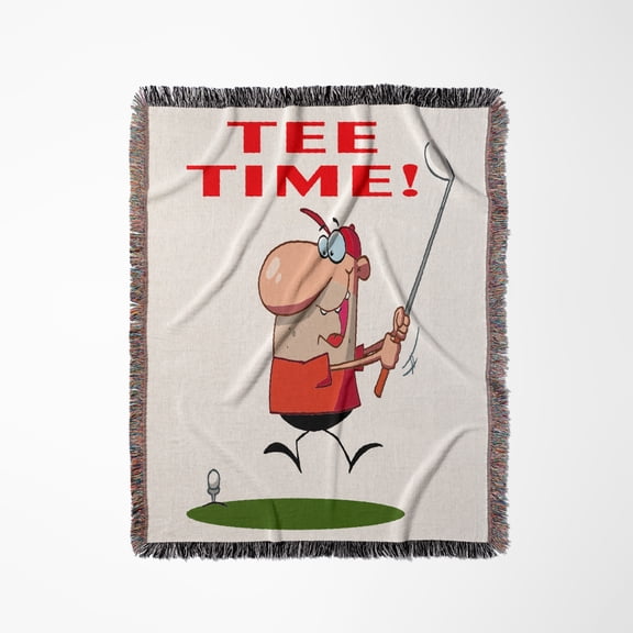 Tee Time Funny Golfer Soprts Golf Cartoon Design, Woven Blanket