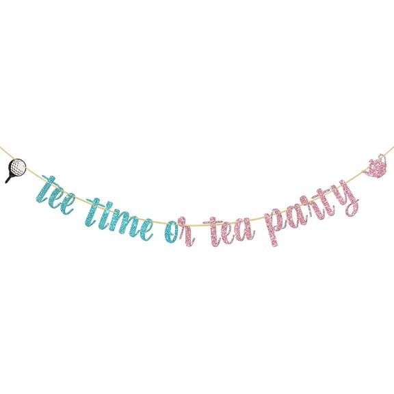 Tee Time or Tea Party Banner, Golf Gender Reveal Decorations, Boy or Girl Golf Baby Shower Gender Reveal Party Supplies, Pink Blue Glitter